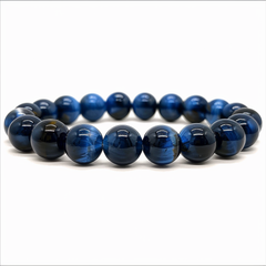 Blue Tiger Eye Bead Bracelet on White Background