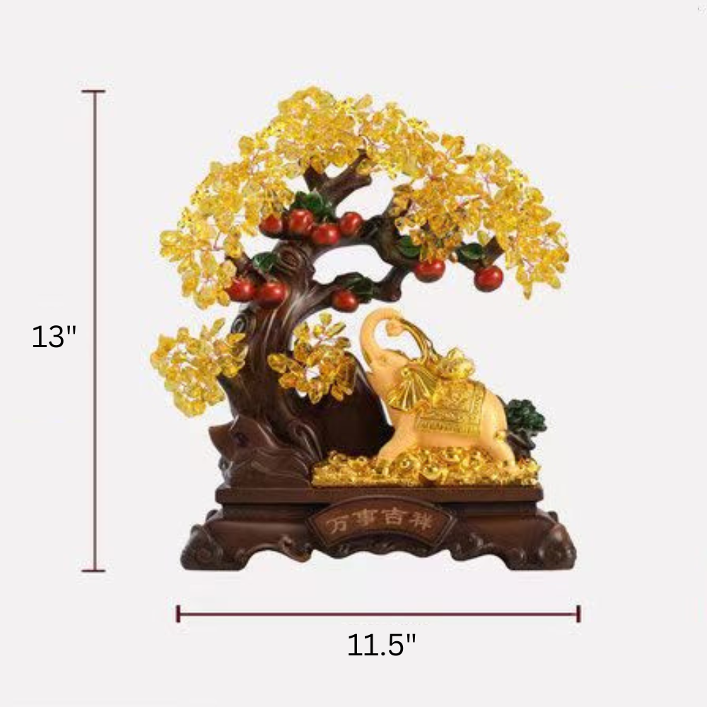 Feng Shui Citrine Crystal Money Tree with Lucky Elephant