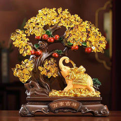 Feng Shui Citrine Crystal Money Tree with Lucky Elephant